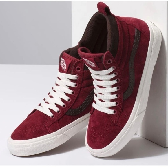 Vans Sk8-Hi Mte Suede Leather Sneakers Biking Red Chocolate Torte Size 7.5 - Picture 1 of 14